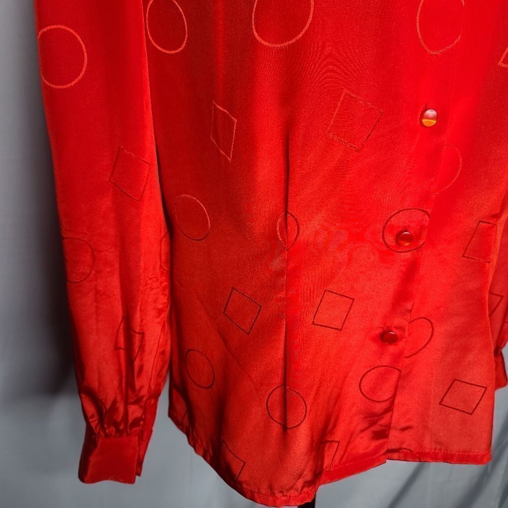 Vintage 80s Monochromatic Geometric Red Long Sleeve Blouse - Picture 5 of 12